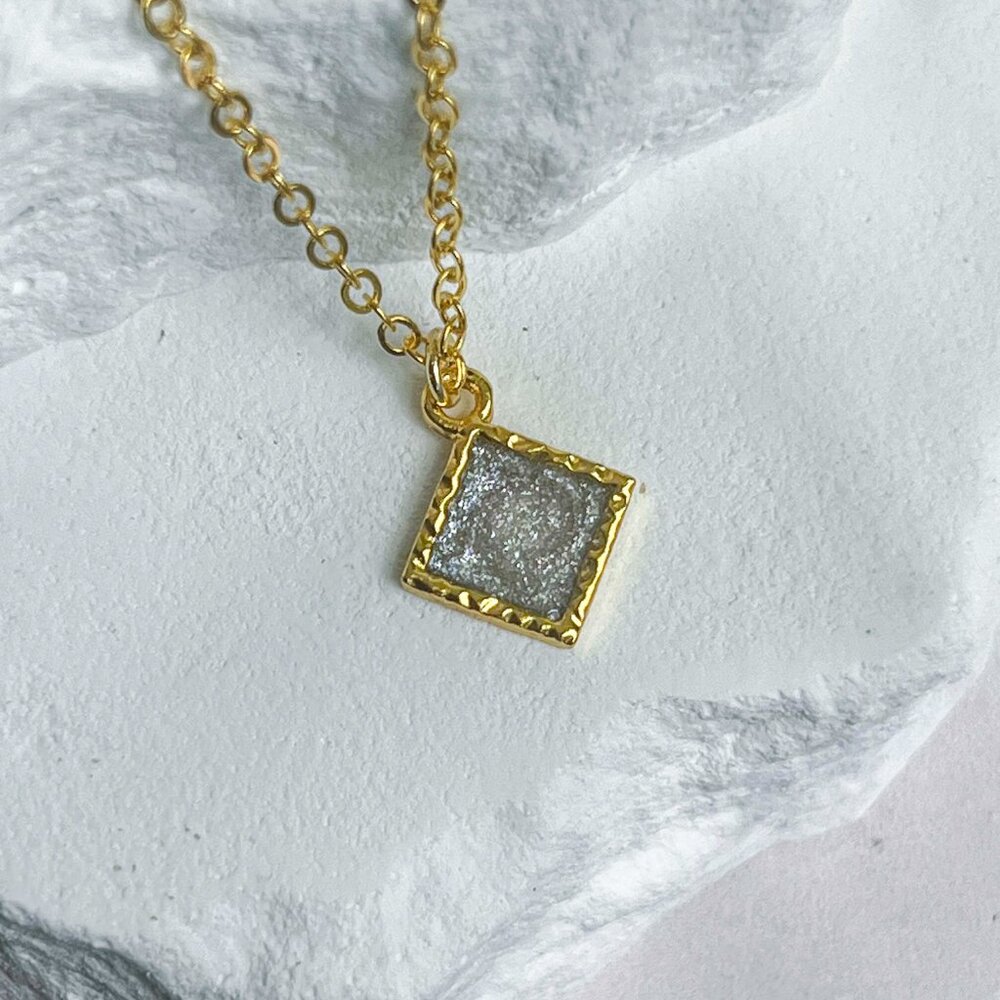 3/$20 14k Gold Silver Glitter Resin Diamond Handmade Charm Pendant Necklace - Picture 5 of 7
